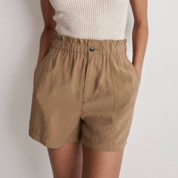Madewell Paperbag Shorts XS Olive Green Seamed Pull-On in Softdrape Tawny Olive - Picture 1 of 9